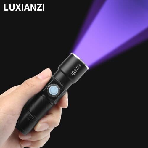 LUXIANZI 9/21/51 LED UV Flashlight With Zoom Function Glue Curing Mini UV Camping Light Detect Fluorescent Ultraviolet Torch
