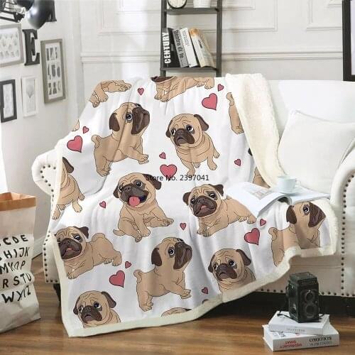 Hippie Pug Sherpa Blanket Home Animal Cartoon Dog Throw Blanket Good Gift For Kids Weighted Blanket Bulldog Sofa Blanket On Bed