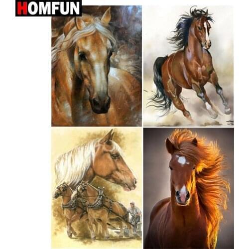 HOMFUN Paint With Diamond Embroidery "Horse animal" Diamond Painting Full Square Round Picture Of Rhinestone Decor