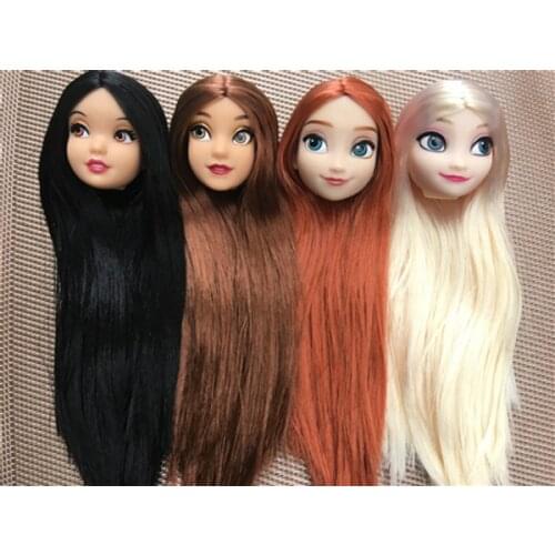 Princess Doll Head Rooted Hair Princess Heads Elsa DIY Plants Hair Bald Head White Brown White Black Skin Girls Doll Heads