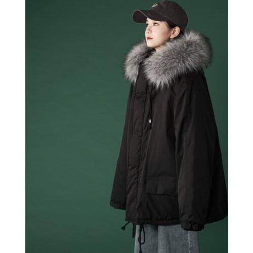 2020 new womens big wool collar cotton padded jacket autumn winter versatile winter coat 1026