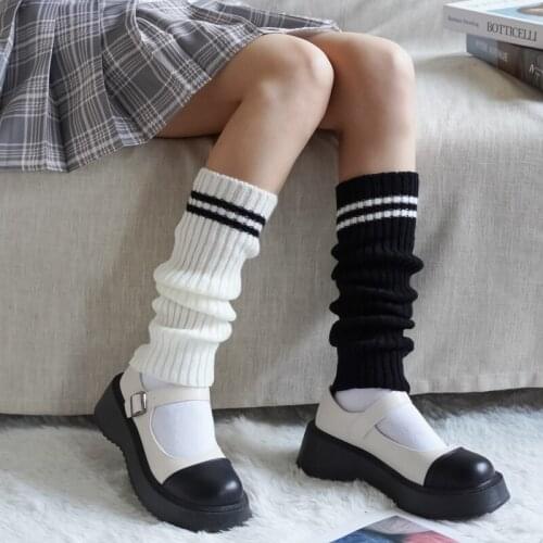 Japanese Lolita Sweet Girl Leg Warmers Wool Ball Knitted Knee High Elastic Long Socks Solid Stockings Winter Keep Warm 2021 New