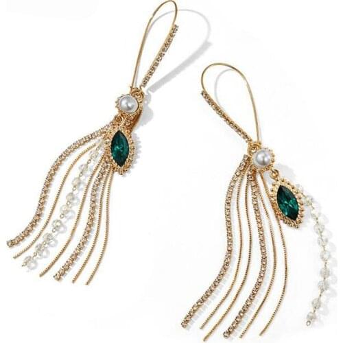 Fashion Drop Rhinestones Earring Brief Personality Tassel Long Design Sparkling Crystal Earrings Female Tassel Earrings