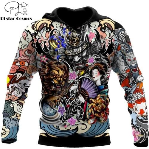 Brand Fashion Autumn Hoodies Samurai Geisha and Lion Tattoo 3D Printed Men Women Sweatshirt Unisex Zip Pullover Casual Jacket
