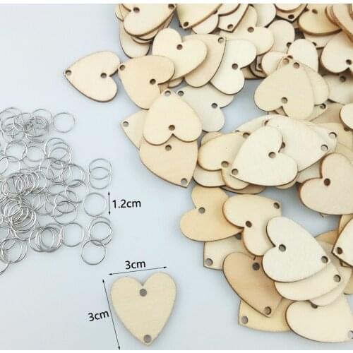 Pack of 100 Wooden Pieces Heart Wood Slices Log Discs Wedding Hanging Decor DIY