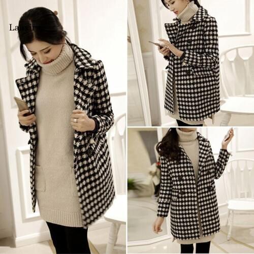 Autumn And Winter New Style Double Breasted Mid-length Thousands of Birds Duffle Coat Korean-style Lanxirui Woolen Jacket xxxxl