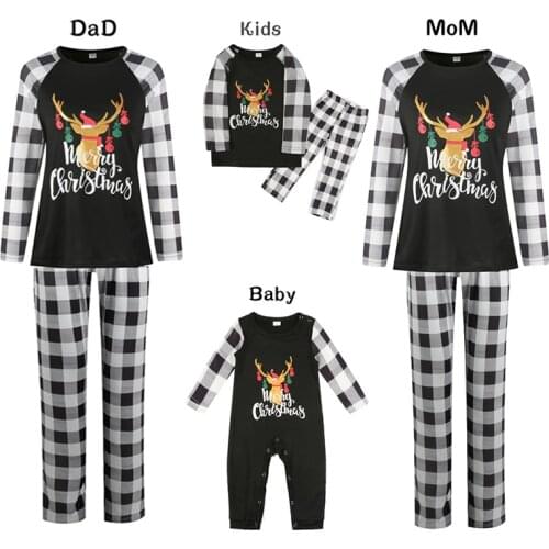 New Christmas Family Pajamas Clothes Set Kids Suit Pajamas Baby Rompers Printed Long Sleeve Family Parent Child Suit