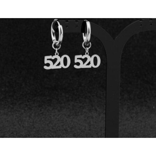New Korean Stainless Steel Number 520 Pendant Stud Earrings for Men Women Lovers Urban Rappers Ear Hoop Clip Hip Hop Gifts