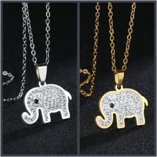 Charm Crystal Elephant Necklace Gold Silvery Zirconia Pendant Long Chain Necklaces For Women Party Birthday Jewelry Gift