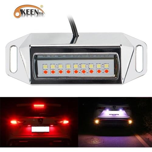 OKEEN 12V 24V Car LED License Plate Lamp Waterproof Red Brake Light 6000K White Reversing Light Assembly For SUV Truck Vans RV