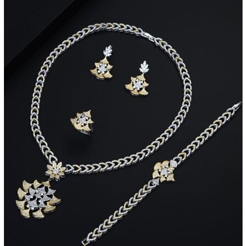 Be 8 Elegent AAA Cubic Zircon 4pcs Necklace Jewelry Wedding Bridal Set Fan Shape Design Jewelry Set for Lady Dress Party S460