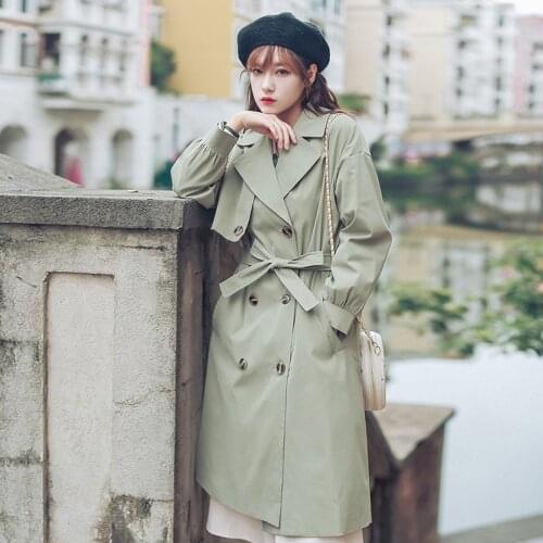 Pea-green Women Trench Coat Autumn Spring Runway 2020 Elegant Korean Pocket Long Coat Casual Office Street Outwear Fall Overcoat