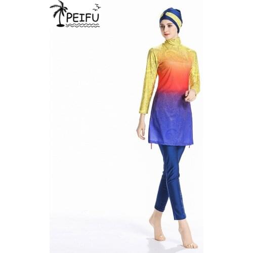 PEIFU 2020 S-4XL Women Muslim Swimwear Hijab Muslimah Islamic Swimsuit Swim Surf Wear Sport Burkinis