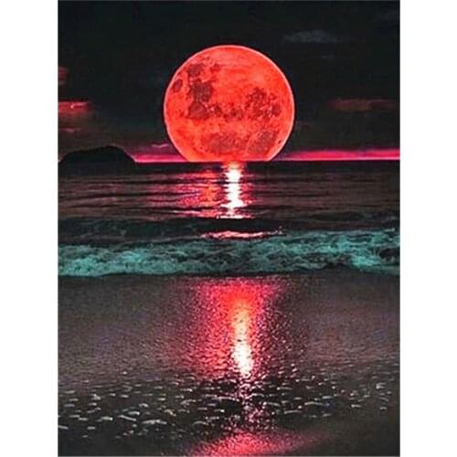 Landscape Moon DIY Cross Stitch 11CT Embroidery Kits Needlework Craft Set Printed Canvas Cotton Thread Home Decoration Sale