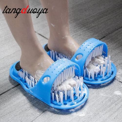 Plastic Bath Shoe Pumice Stone Foot Scrubber Shower Brush Massager Slippers for Feet Bathroom Products Foot Care Blue