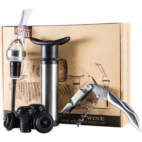 Premium Greenhill Wine Gift Set: Stainless Steel Corkscrew, Aerator, Vacuum Pump & 4 Bottle Stoppers