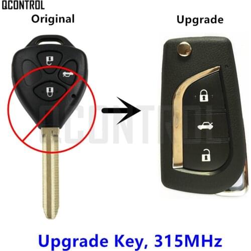QCONTROL Upgrade Remote Key 315MHz for Toyota Camry Corolla Prado RAV4 Vios Yaris 3 Buttons with TOY43 Blade