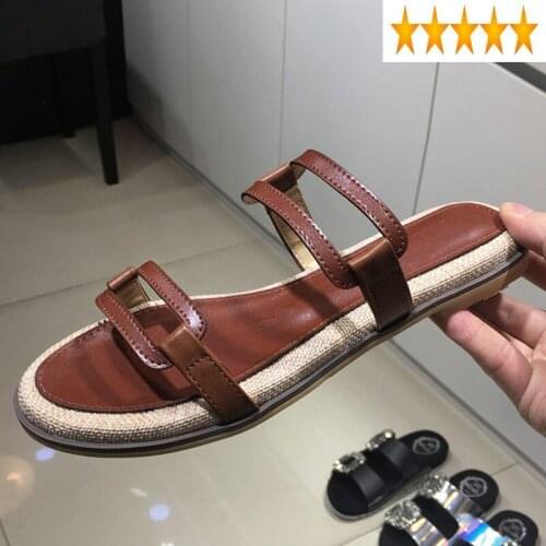 Sandal Casual Summer Roman Fashion Outdoor Open Toe Flat Slippers 2021 Vintage Leather Shoes Women Slip-On Beach Slides