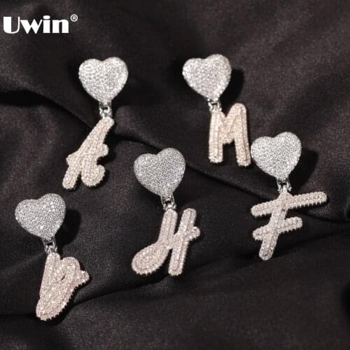UWIN CZ Heart Bezel Initial Letter Pendant Necklaces Cursive Characters for Women Girls Iced Out Cubic Zirconia Hiphop Jewelry