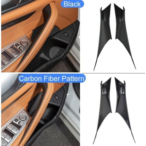 ABS Car Door Handle Inner Pull Armrest Protective Cover Trim For BMW 5 Series G30 G38 2018-2020 Carbon Fiber Texture Interiors