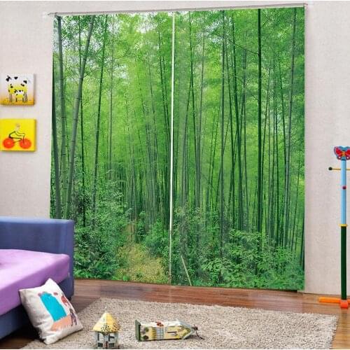 Green bamboo curtains Luxury Blackout 3D Window Curtains For Living Room Bedroom Customized size Blackout curtain