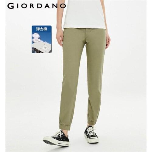 Giordano Women Pants Stretchy Half Elastic Waistband Pants Ankle Lenght Multi Pocket Banded Cuffs Pantalones Mujer 05421338