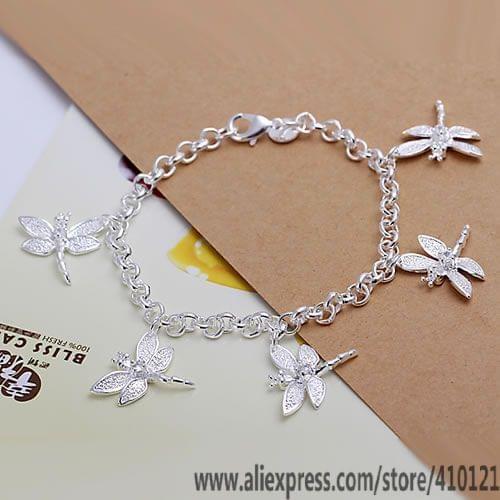 H092 Hot Sale Sterling-silver-jewelry Bracelet For Women,Wholesale Christmas Gift Charm Fashion Five Dragonfly Bracelet /btcakkj
