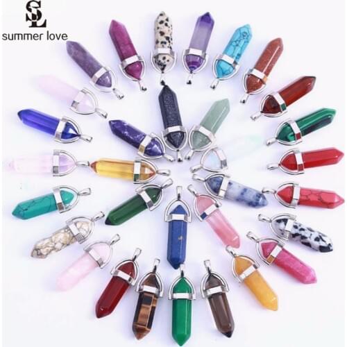 10PCS Mixed Colors Bullet Shape Natural Stone Pendants Fit Necklace Quartz Crystal Pendulums Charms for Diy Jewelry Making