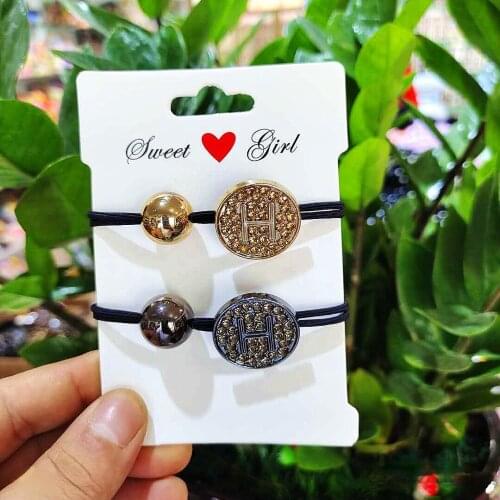 2Pcs Korean Style Metal Diamond Hair Rope Letter Elastic Hair Bands Scrunchies Wild Girl Rubber Band Hair Accessories for Women