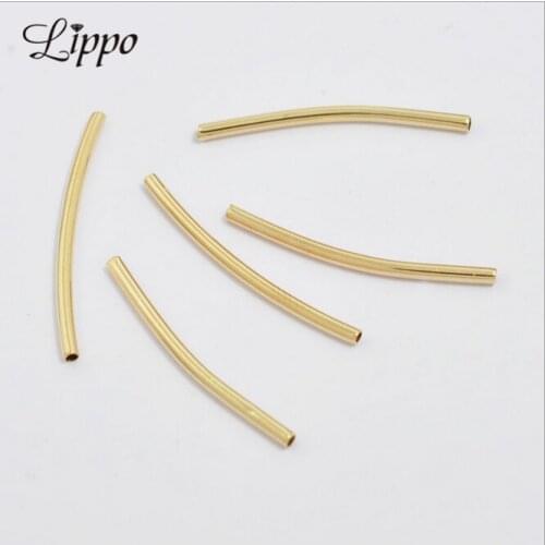 20pcs Gold Smooth Thin Curved Horizontal Tube Bar Connector Curve Bead Textured Pattern Tube Spacers DIY Necklace Findings