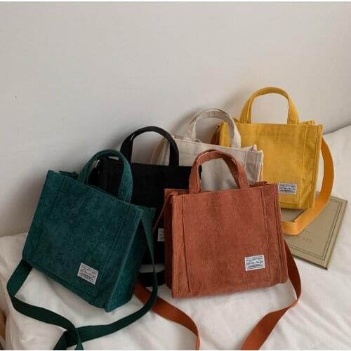 2021 Woman Fashion Ins Zipper Shoulder Soft Square Bag Corduroy Girls Spring Stripe Handbag Cross Body Yellow Black