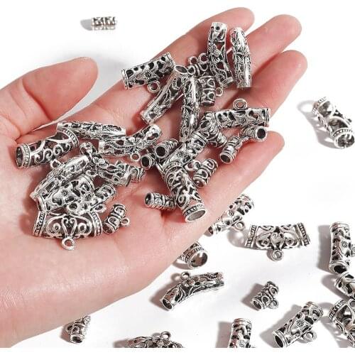 3-50pcs/lot Hollow Metal Zinc Alloy Spacer Connector Tube Findings For Silver Plated Loose Bead DIY Jewelry Bracelet Making