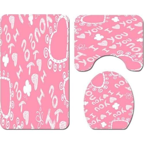 3pcs/set Floor Cover English Letter+heart-shaped Print Bathroom Mat Protective Pad