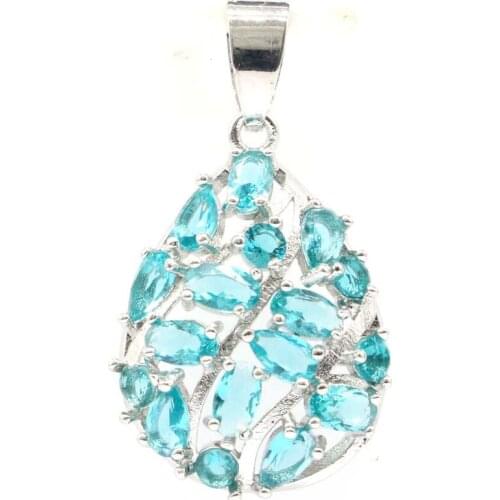 33x19mm SheCrown Water Drop Blue Aquamarine For Ladies Daily Wear 925 Sterling Silver Pendant Wholesale
