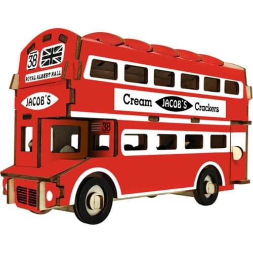 3D Puzzle DIY Creative 3D British double-decker bus Wooden Model Building Kit Toy Hobby Gift for Kids Adult P69