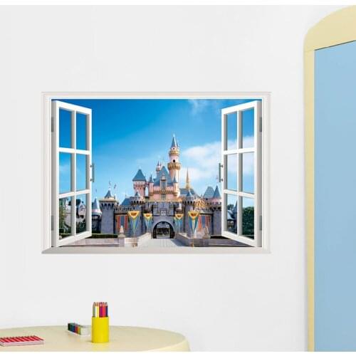 9 styles 2015 newest Beautiful Castle 3D Window View removable wall sticker kids room vinyl home decal wallpaper