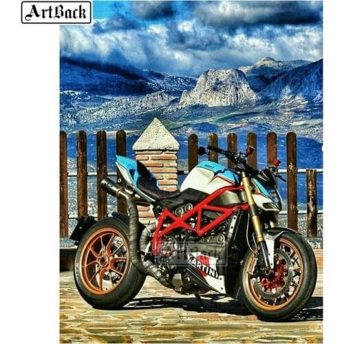 5d diy diamond painting motorcycle full square / round blue sky mountain landscape 3d resin diamond mosaic sticker