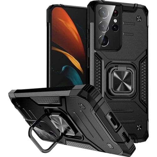 Stand Kickstand Ring Heavy Duty Shockproof Armor Case for Samsung Galaxy S21 Ultra S20 FE Plus 5G Silicone Cover Military Grade