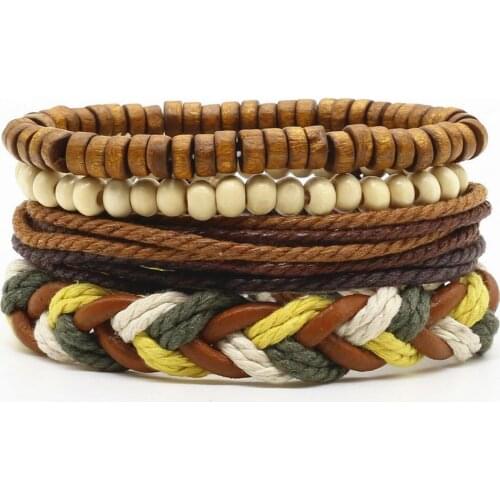 New Fashion Handmade Weave Vintage Punk Cuff Bead Anchor Charm Male Men Genuine Leather Bracelets For Women Female Jewelry