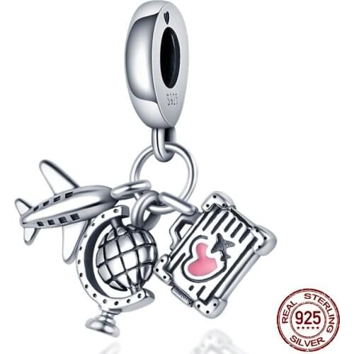 2021 New 925 Sterling Silver Airplane and Globe Charm&Bead Fit Original Pandora Bracelet&Bangle Making Fashion DIY Jewelry
