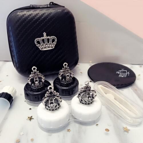 Lovely Handmade Crown Contact Lens Case Set With Mirror Travel Lenses Box Eye Contact Lens Box 2Pairs Container For Women
