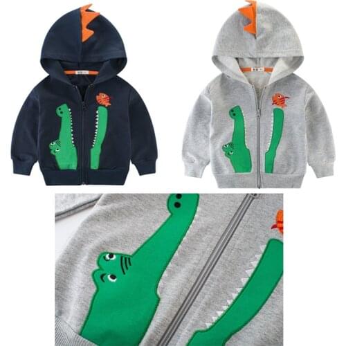 Childrens jacket childrens hood zipper windbreaker childrens cartoon dinosaur coat baby Hoodie