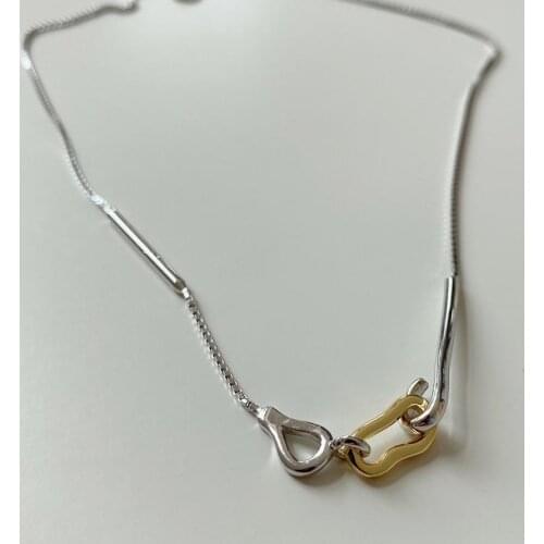 Two-Tone Authentic 925 Sterling silver Interlocked tieback /shackle Geometric Choker Short necklace Collarbone Pendant NewTLX943