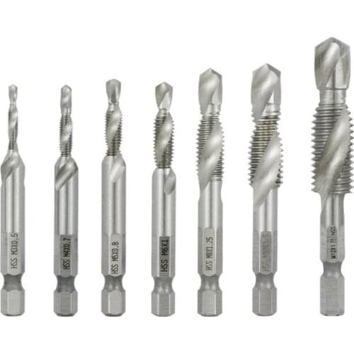 Threading Tools Hex Shank HSS4341 Screw Thread Tap 7Pcs M3 M4 M5 M6 M10 M12 Spiral Machine Plug Tap Drill Thread Tap