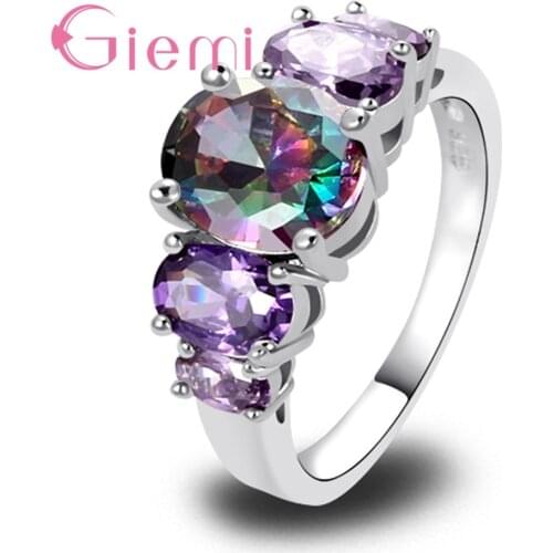 Sparkling Big Clear AAA CZ Ring Crystal Ring Fashion 925 Sterling Silver Wedding Band Rings For Women Party Jewelry 9 Colors