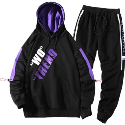 Mens Streetwear Tracksuit Sportswear Men Patchwork Hip Hop Jacket Sweatpants Suits Men 2PC Clothing Set
