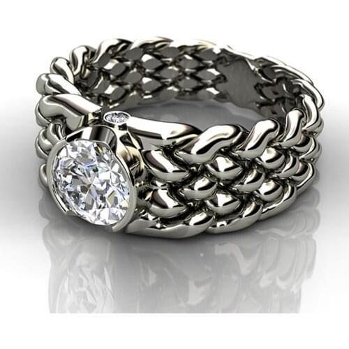 Creative Woven Zircon Ring Copper Plated Platinum Couple Ring Hand Jewelry Wedding Engagement Prom Ring Unique Jewelry Gift