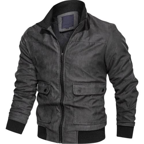 New Military Jacket Men Stand Collar Multi-Pocket Suede Jacket Slim Fit Mens Bomber Jacket Casual Motorcycle Coat