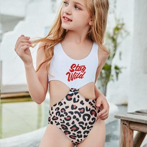 Leopard Swimwear For Teenage Girls Sexy High Waist Hollow Out Swimsuit New Summer Kids Bathing Suit Bikini