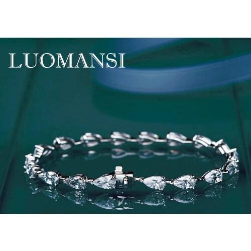 Luomansi Water Drop High Carbon Diamond Bracelet Fine-Jewelry 100% S925 Silver 18K White Gold Bracelet Female Gift